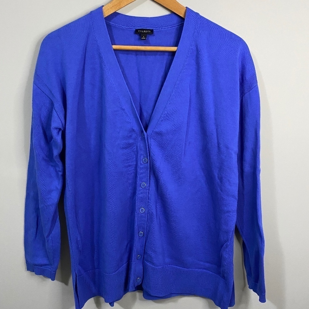 Talbots Dark Indigo Women's Front‎ Button V-neck Cardigan Sweater Size Large